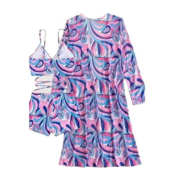 Other - Purple 70s Inspired 3 Piece Bikini Set Cover-Up Swimsuit